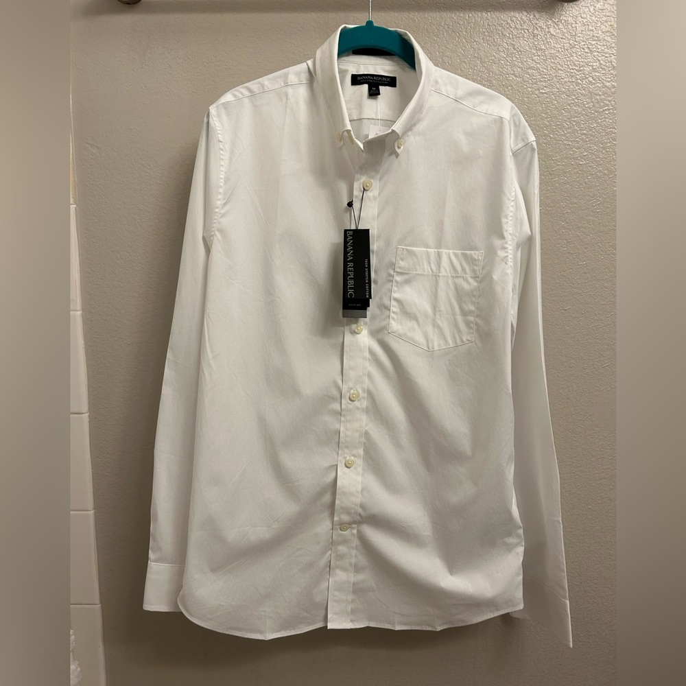 NWT Banana Republic White Slim Tech-Stretch Cotton Shirt Long sleeve